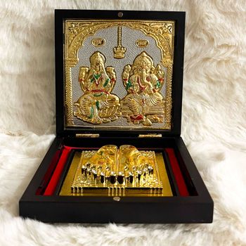 Gold Plated Shree Lakshmi Ganesh Charan Paduka_img